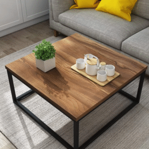 Clive Mid-Century Style Walnut Colour Coffee Table with Black Metal Frame.