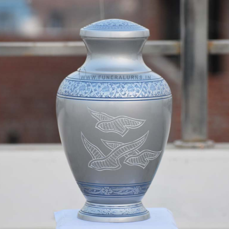 Silver Flight Memorial Urn with Engraved Doves