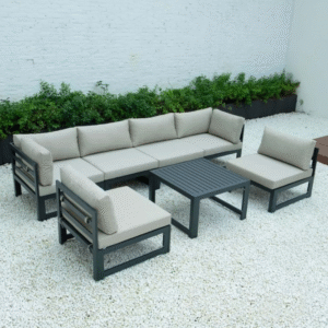 LeisureMod Chelsea 7-Piece Patio Sectional and Coffee Table Set.