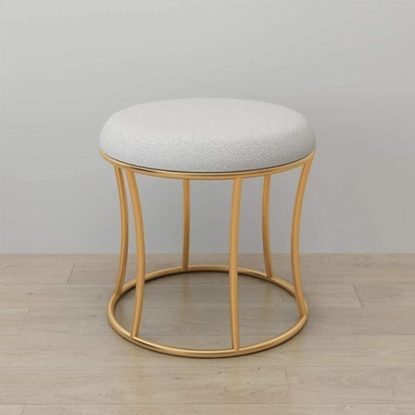 Round Metal Base Upholstered Ottoman Stool.