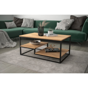 Modern Industrial Coffee Table with Shelves