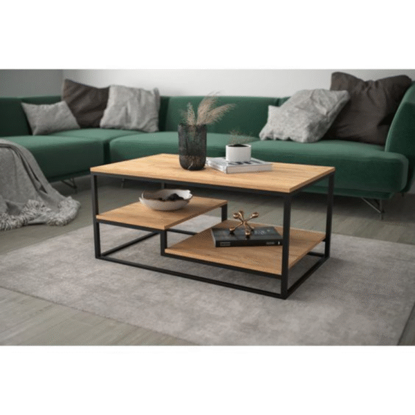 Modern Industrial Coffee Table with Shelves